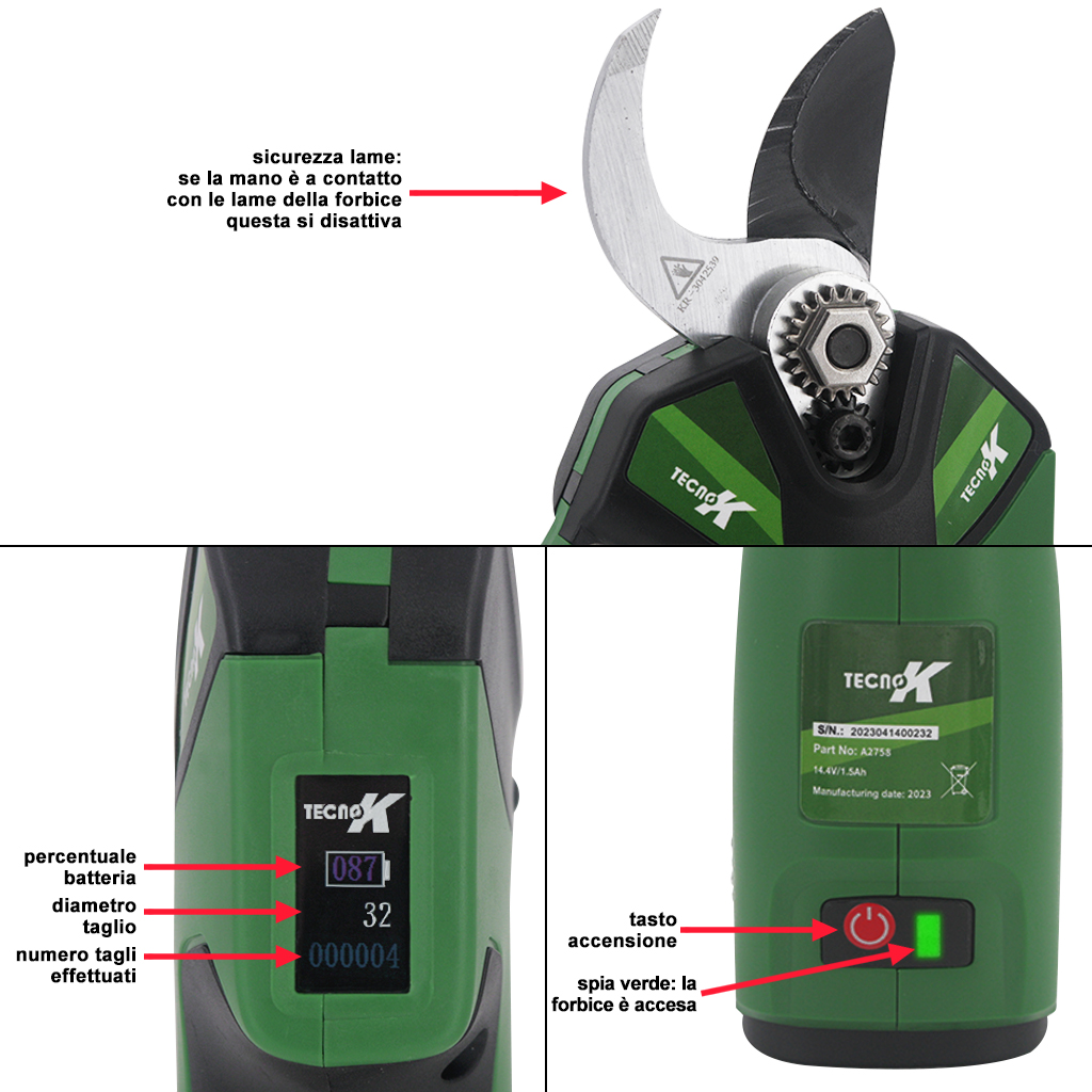 FORBICE MANUALE A BATTERIA TECNOK A2758 - immagine 2