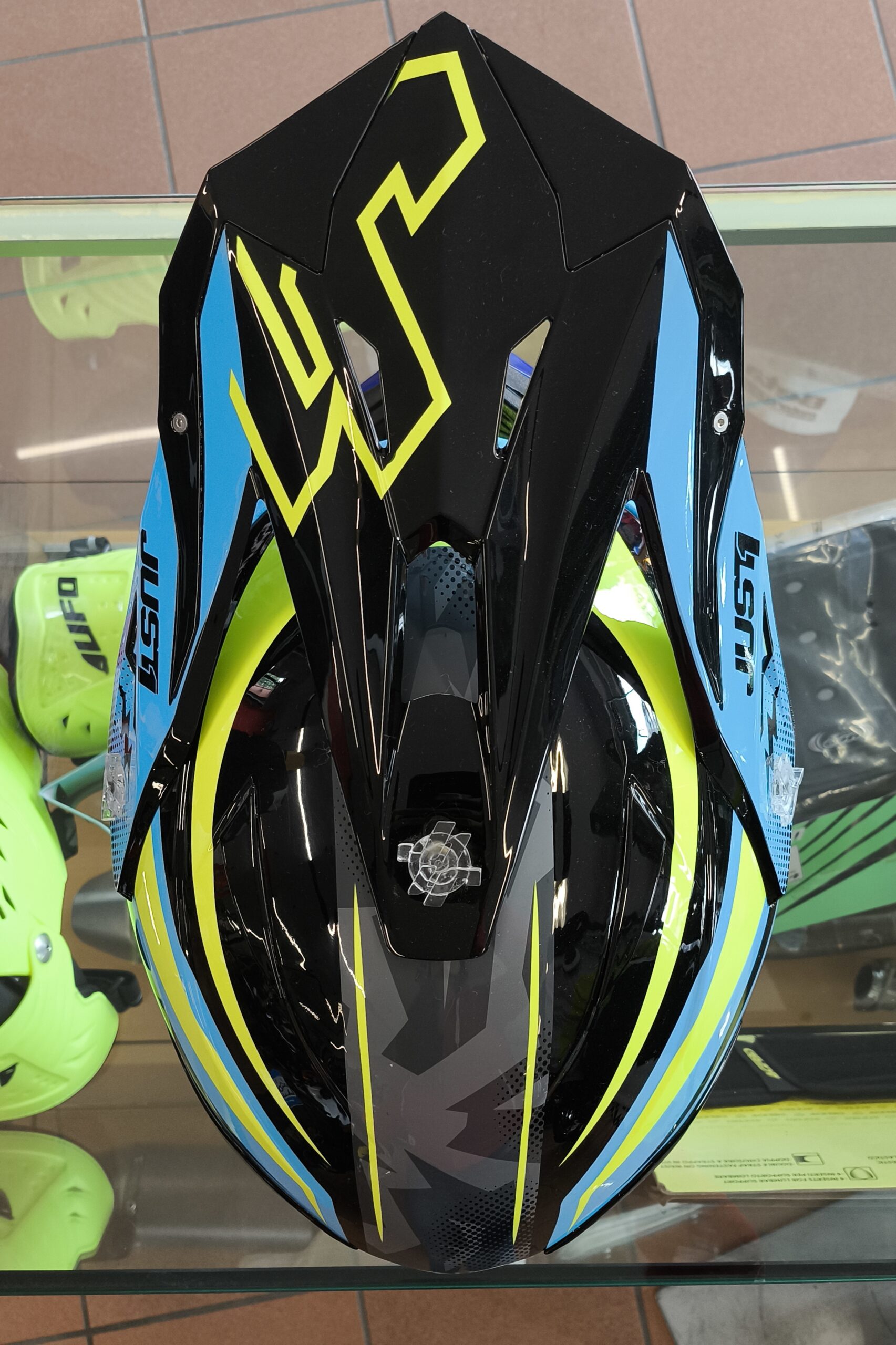 CASCO CROSS ENDURO JUST1 J39 THRUSTER BLUE - FLUO YELLOW - BLACK - immagine 2