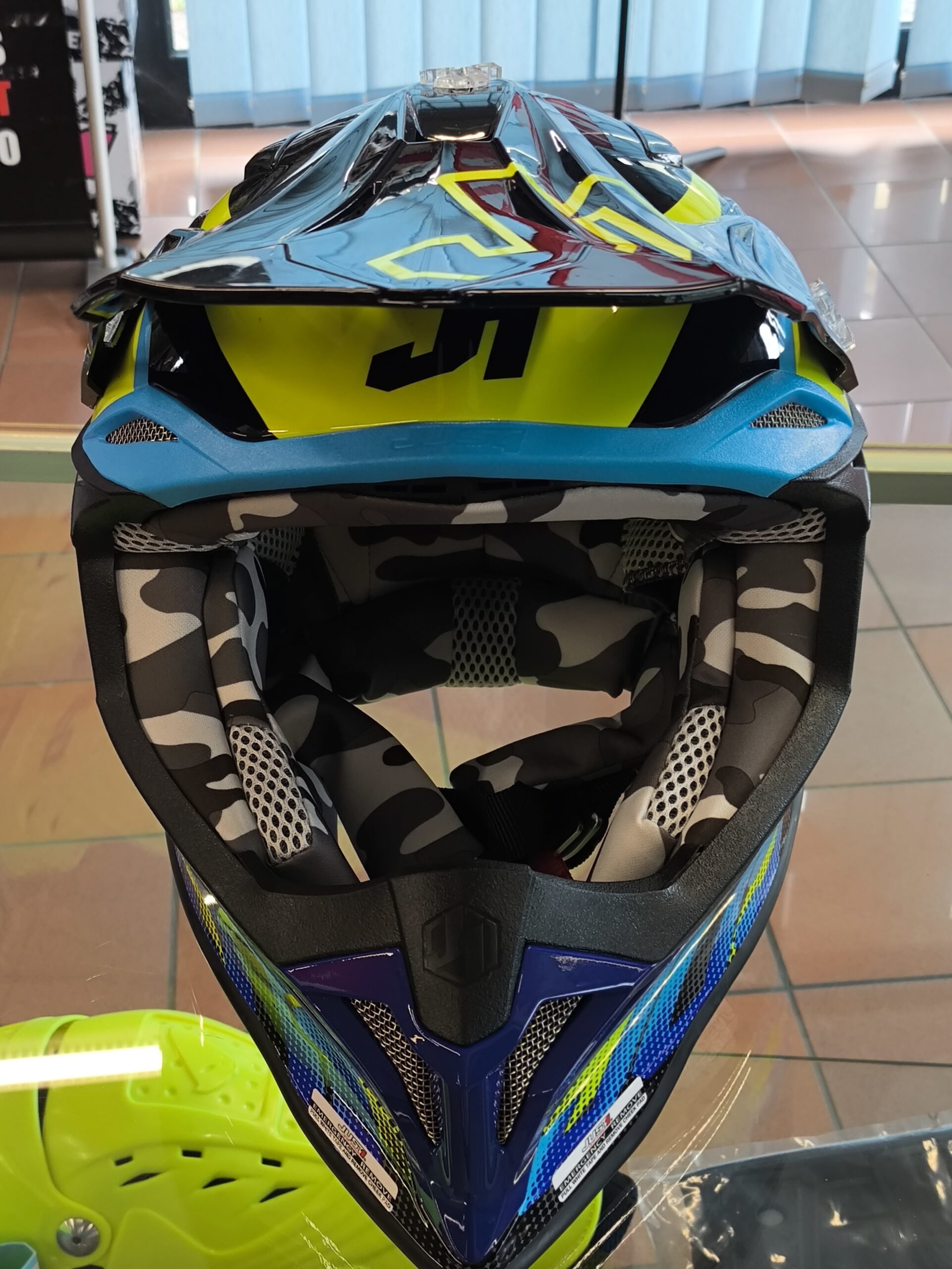 CASCO CROSS ENDURO JUST1 J39 THRUSTER BLUE - FLUO YELLOW - BLACK - immagine 4