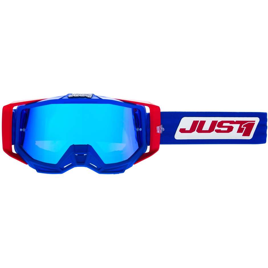 MASCHERA JUST1 GOGGLE IRIS 2.0 SUITE BLUE-RED-WHITE (lente specchio blu) - immagine 3